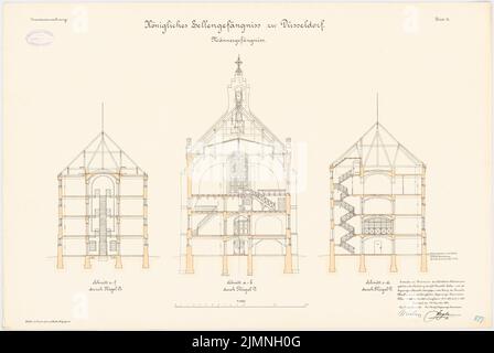 Hasenjäger Emil (geb. 1838), Zellengefängnis in Düsseldorf. Männergefängnis (01.12.1893): Querschnitte 1: 100. Lithographie farbig, 53,1 x 79,2 cm (einschließlich Scankanten) Stockfoto