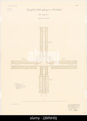 Hasenjäger Emil (geb. 1838), Zellengefängnis in Düsseldorf. Männergefängnis (01.12.1893): Grundriß 1. Stock 1: 200. Lithographie farbig, 104,1 x 78,8 cm (einschließlich Scankanten) Stockfoto