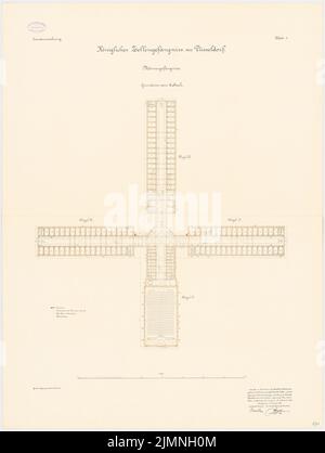 Hasenjäger Emil (geb. 1838), Zellengefängnis in Düsseldorf. Männergefängnis (01.12.1893): Grundriß 3. Stock 1: 200. Lithographie farbig, 104,5 x 78,8 cm (einschließlich Scankanten) Stockfoto