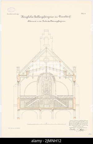 Hasenjäger Emil (geb. 1838), Zellengefängnis in Düsseldorf. Männergefängnis (01.12.1893): Querschnittskirche 1: 100. Lithographie farbig, 78,8 x 53,2 cm (einschließlich Scankanten) Stockfoto