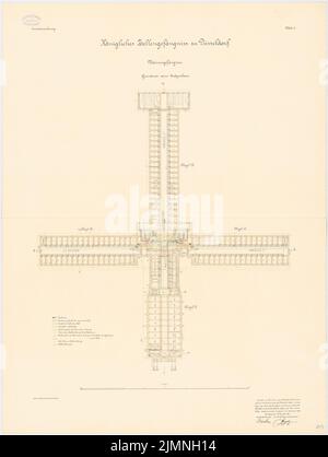 Hasenjäger Emil (geb. 1838), Zellengefängnis in Düsseldorf. Männergefängnis (01.12.1893): Grundriss EG 1: 200. Lithographie farbig, 104,3 x 78,6 cm (einschließlich Scankanten) Stockfoto