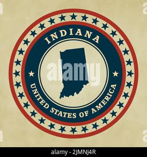 Vintage-Label mit Karte von Indiana Stockfoto