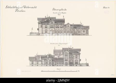 Plüddemann Richard (1846-1910), Schlachthof und Viehmarkt, Breslau. Börsen-Gebäude (1894-1896): Westansicht, Ostansicht 1: 100. Lithographie auf Karton, 69 x 102,5 cm (inklusive Scankanten) Stockfoto