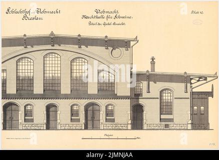 Plüddemann Richard (1846-1910), Schlachthof und Viehmarkt, Breslau. Markthalle für Schweine (1894-1896): Details Giebelansicht 1:25. Lithographie auf der Schachtel, 69 x 100,6 cm (einschließlich Scankanten) Stockfoto