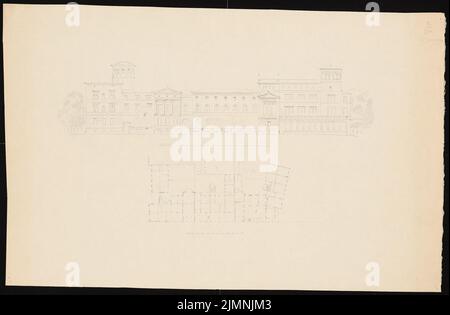 Knoblauch Eduard (1801-1865), dreistöckiger Schlosskomplex (vor 1848): Vorderansicht, Grundriß Erdgeschoss. Bleistift, 36,6 x 55,8 cm (einschließlich Scankanten) Stockfoto