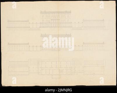 Knoblauch Eduard (1801-1865), dreistöckiges Schloss mit Säulengang (vor 1848): Ansichten, Grundriß. Tinte und Bleistift, 76,4 x 102,1 cm (einschließlich Scankanten) Stockfoto