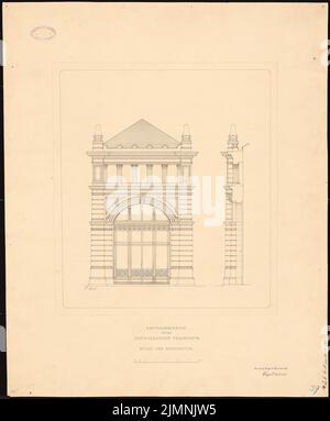 Eggert Hermann (1844-1920), Hauptbahnhof in Frankfurt am Main. Empfangsgebäude (11,1880): Detail Eckturm, Fassadenabschnitt und Schnitt. Tinte auf Karton, 74 x 61,1 cm (einschließlich Scankanten) Stockfoto