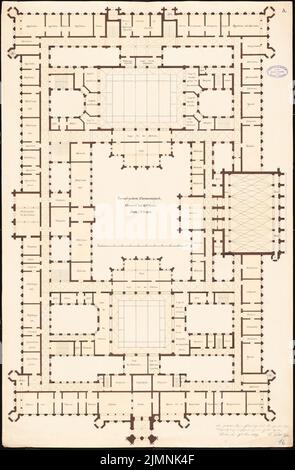 Elis Carl (1838-1889), Preußischer bundestag in Berlin. Schinkel Wettbewerb 1869 (17. Juni 1869): Grundriß 2.. Tusche-Aquarell auf der Schachtel, 97,7 x 64,1 cm (einschließlich Scankanten) Stockfoto