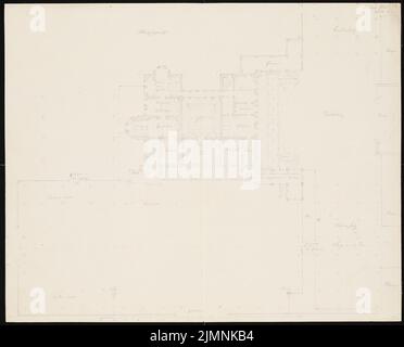 Knoblauch Eduard (1801-1865), Herrenhaus in Lauchstädt (ca. 1848): Grundrissskizzze Erdgeschoss mit Garten. Bleistift, 35 x 43,4 cm (einschließlich Scankanten) Stockfoto