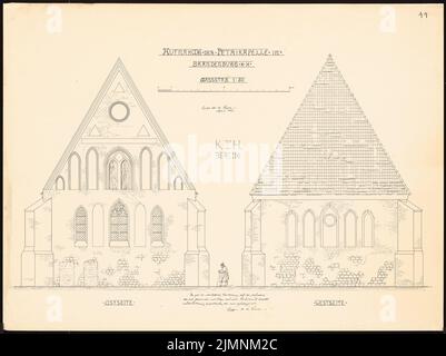 Sauce Eugen de la, Petrikirche, Brandenburg/Havel (04,1906): Ansichten von Osten und Westen, 1:50. Tusche Aquarell auf der Schachtel, 50,7 x 67,7 cm (inklusive Scan-Kanten) Sauce Eugen de la : Petrikirche, Brandenburg/Havel Stockfoto