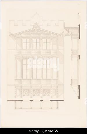 Lange Ludwig (1808-1868), in den Bergen geschlossen. (Aus: L. lange, Werke höherer Architektur, 1856) (ohne Datum): Erker. Druck auf Karton, 64,3 x 43,8 cm (inklusive Scankanten) lange Ludwig (1808-1868): Werke der höheren Baukunst, Darmstadt 1856. Schloss im Gebirge Stockfoto