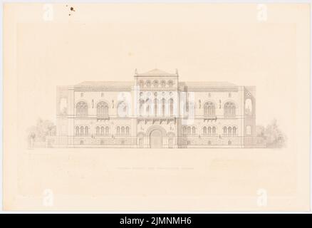 Lange Ludwig (1808-1868), Fürstenhaus der Wittelsbacher in München. (Aus: L. lange, Werke höherer Architektur, 1846/1847) (1846): Obere Vorderansicht. Druck auf Karton, 44,2 x 64,4 cm (inklusive Scankanten) lange Ludwig (1808-1868): Werke der höheren Baukunst, Darmstadt 1846/47. Fürstenwohnhaus für die Wittelsbacher, München Stockfoto