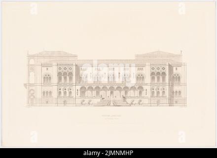 Lange Ludwig (1808-1868), Fürstenhaus der Wittelsbacher in München. (Aus: L. lange, Werke höherer Architektur, 1846/1847) (1846): Obere Seitenansicht. Druck auf Karton, 44 x 64,5 cm (inklusive Scankanten) lange Ludwig (1808-1868): Werke der höheren Baukunst, Darmstadt 1846/47. Fürstenwohnhaus für die Wittelsbacher, München Stockfoto