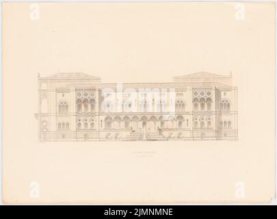 Lange Ludwig (1808-1868), Fürstenhaus der Wittelsbacher in München. (Aus: L. lange, Werke höherer Architektur, 1846/1847) (1846): Obere Seitenansicht. Druck auf Papier, 48,9 x 66 cm (inklusive Scankanten) lange Ludwig (1808-1868): Werke der höheren Baukunst, Darmstadt 1846/47. Fürstenwohnhaus für die Wittelsbacher, München Stockfoto