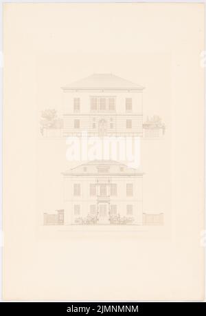 Lange Ludwig (1808-1868), Villa. (Aus: L. lange, Werke höherer Architektur, 1860) (ohne Datum): Riss Street view, Garden view. Druck auf Karton, 64,4 x 44 cm (inklusive Scankanten) lange Ludwig (1808-1868): Werke der höheren Baukunst, Darmstadt 1846/47. Villa Stockfoto