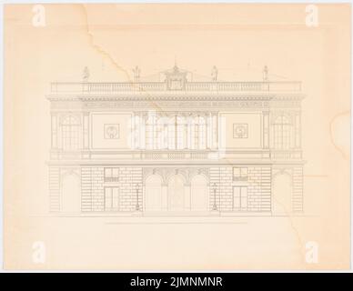 Lange Ludwig (1808-1868), Kunsthalle (geplant für München?). (Aus: L. lange, Werke höherer Architektur, 1860) (ohne Datum): Fassade. Druck auf Karton, 42,1 x 54,4 cm (inklusive Scankanten) lange Ludwig (1808-1868): Werke der höheren Baukunst, Darmstadt 1846/47. Kunsthalle (für München geplant ?) Stockfoto