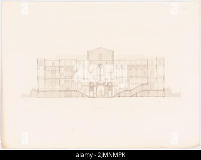 Lange Ludwig (1808-1868), Fürstenhaus der Wittelsbacher in München. (Aus: L. lange, Werke höherer Architektur, 1846/1847) (1846): Längsschnitt. Druck auf Papier, 48,9 x 65,7 cm (inklusive Scankanten) lange Ludwig (1808-1868): Werke der höheren Baukunst, Darmstadt 1846/47. Fürstenwohnhaus für die Wittelsbacher, München Stockfoto