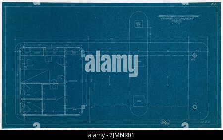 Poelzig Hans (1869-1936), Tankstellen der Reichskraffrit GmbH, Berlin (24. April 1927): Lageplan 1:20 WORTERHAUS BIG. Lichtbruch auf Transparent, 43,7 x 75 cm (inklusive Scankanten) Poelzig Hans (1869-1936): Tankstellen der Reichskraftsprit GmbH, Berlin Stockfoto