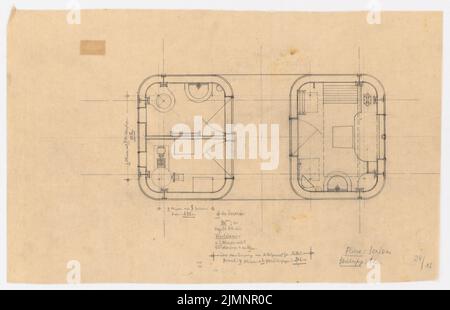 Poelzig Hans (1869-1936), Tankstellen der Reichskraffrit GmbH, Berlin (1927-1928): Grundriß, Vorstudie zu Typ 4, WORTERHAUS. Bleistift auf Transparent, 29,4 x 45,7 cm (inklusive Scankanten) Poelzig Hans (1869-1936): Tankstellen der Reichskraftsprit GmbH, Berlin Stockfoto