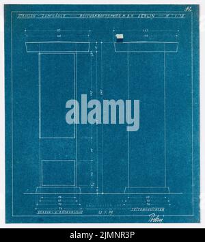 Poelzig Hans (1869-1936), Tankstellen der Reichskramprit GmbH, Berlin (04/21/1927): Staatliche Entsorgungspumpe von vorne, Rückansicht, Seitenansicht. Lichtbruch auf Transparent, 36,9 x 33,2 cm (inklusive Scankanten) Poelzig Hans (1869-1936): Tankstellen der Reichskraftsprit GmbH, Berlin Stockfoto