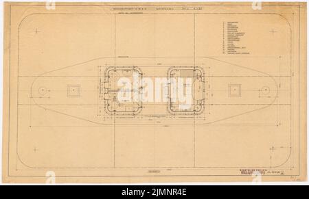 Poelzig Hans (1869-1936), Tankstellen der Reichskraffrit GmbH, Berlin (24. Februar 1928): Grundriß Typ 4, WORTERHAUS. Bleistift auf Transparent, 50,8 x 84,4 cm (inklusive Scankanten) Poelzig Hans (1869-1936): Tankstellen der Reichskraftsprit GmbH, Berlin Stockfoto