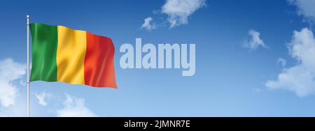 Mali Flagge isoliert auf einem blauen Himmel. Horizontales Banner Stockfoto