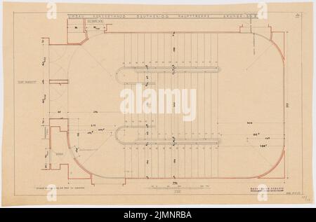 Poelzig Hans (1869-1936), Konzertsaal in Beuthen. Umbau (21. September 1927): Grundriß der Haupttreppe II. Bleistift, Buntstift auf Transparent, 46,8 x 70,9 cm (inklusive Scankanten) Poelzig Hans (1869-1936): Konzerthaus, Beuthen. Umbau Stockfoto