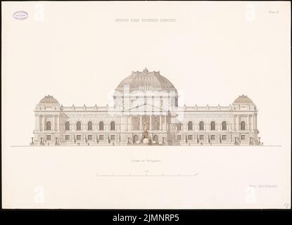 Busse & Schwechten, Reichstag, Berlin (1882): Fassade am Königsplatz 1: 200. Tusche Aquarell auf der Schachtel, 64,2 x 88,8 cm (inklusive Scan-Kanten) Busse & Schwechten : Reichstag, Berlin. Zweiter Wettbewerb Stockfoto