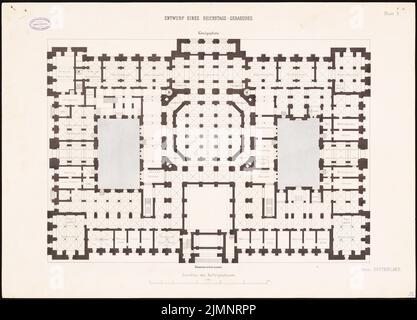 Busse & Schwechten, Reichstag, Berlin (1882): Grundriss KG 1: 200. Tusche Aquarell auf der Schachtel, 63,5 x 88,3 cm (inklusive Scan-Kanten) Busse & Schwechten : Reichstag, Berlin. Zweiter Wettbewerb Stockfoto