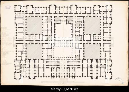 Cremer Robert (1826-1882), Reichstag, Berlin (1872): Grundriss EG, mit Legende. Tinte, Bleistift auf Karton, 66 x 98,9 cm (inklusive Scankanten) Cremer Robert (1826-1882): Reichstag, Berlin. Erster Wettbewerb Stockfoto