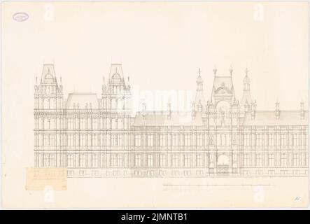 Cremer Robert (1826-1882), Reichstag, Berlin (1872): Ansicht (unvollständig), aufgeklebte Variante. Tinte, Bleistift auf Karton, 61,3 x 90,6 cm (inklusive Scankanten) Cremer Robert (1826-1882): Reichstag, Berlin. Erster Wettbewerb Stockfoto