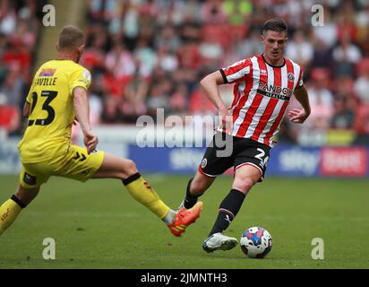 Sheffield, England, 6.. August 2022. Ciaran Clark von Sheffield Utd beim Sky Bet Championship-Spiel in der Bramall Lane, Sheffield. Bildnachweis sollte lauten: Simon Bellis / Sportimage Stockfoto