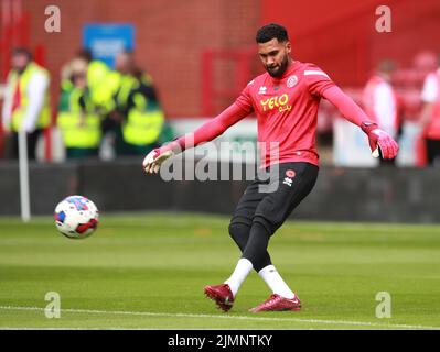 Sheffield, England, 6.. August 2022. Wes Foderingham von Sheffield Utd während des Sky Bet Championship-Spiels in der Bramall Lane, Sheffield. Bildnachweis sollte lauten: Simon Bellis / Sportimage Stockfoto