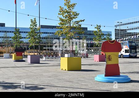 Selfie-Spot für die UEFA Women’s Euro England 2022 in der Fan Zone am Station Square, Milton Keynes. Stockfoto