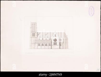 Cuypers P. J. H. (1827-1921), Kirche in Bocholtz (ohne Dat.): Seitenansicht. Stich auf die Schachtel, 32,1 x 45 cm (einschließlich Scankanten) Cuypers Petrus Josephus Hubertus (1827-1921): Kirche, Bocholtz Stockfoto