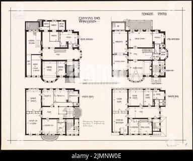 Behringer Wilhelm, Wohnhaus für einen Architekten, Berlin (1909): 4 Grundrisse KG, EG, 1. und 2. OG 1: 100. Tinte auf Karton, 51,1 x 65,3 cm (inklusive Scankanten) Behringer Wilhelm : Wohnhaus für einen Architekten, Berlin Stockfoto