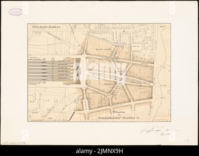 Frentzen, Georg (1854-1923), Hauptbahnhof Frankfurt am Main. Empfangsgebäude (15. November 1880): Je nach Plan 1: 2500. Tusche Aquarell auf Papier, 48,4 x 65,6 cm (inklusive Scankanten) Frentzen, Georg (1854-1923): Hauptbahnhof, Frankfurt/Main. Empfagsgebäude Stockfoto