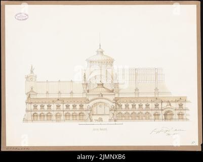 Frentzen, Georg (1854-1923), Hauptbahnhof Frankfurt am Main. Empfangsgebäude (15. November 1880): Seitenansicht. Tusche Aquarell auf der Schachtel, 51,3 x 68,6 cm (inklusive Scan-Kanten) Frentzen, Georg (1854-1923): Hauptbahnhof, Frankfurt/Main. Empfagsgebäude Stockfoto