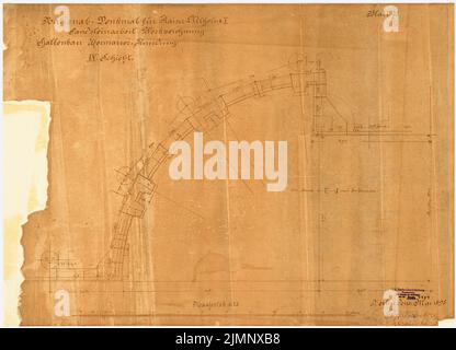 Halmhuber Gustav (1862-1936), Kaiser-Wilhelm-I.-Denkmal in Berlin (31. Mai 1895): Schicht 9, Bankwand 1:25. Leichter Bruch auf Papier, 53,9 x 74,7 cm (inklusive Scankanten) Begas Reinhold (1831-1911): Denkmal für Kaiser Wilhelm I., Berlin Stockfoto