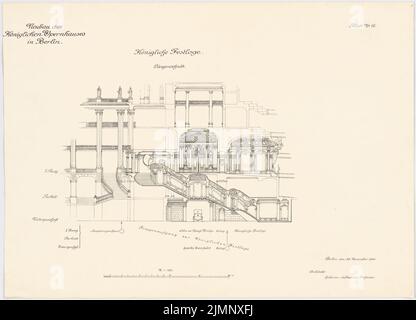 Genzmer, Felix (1856-1929), Königliche Oper in Berlin-Tiergarten (30. November 1910): Royal Fixed Lodge: Längsschnitt 1: 100 (aus Inv.Nr. L 1296, S. Leichter Bruch auf Karton, 50,3 x 69,8 cm (inklusive Scankanten) Genzmer, Felix (1856-1929): Königliche Oper, Berlin-Tiergarten Stockfoto