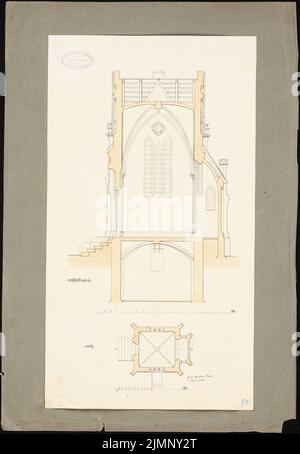 Martens Gustav Ludolf (1818-1872), Kryptkapelle (1855): Grundriß; Schnitt. Tusche Aquarell auf der Schachtel, 62,5 x 43,2 cm (inklusive Scan-Kanten) Martens Gustav Ludolf (1818-1872): Gruftkapelle Stockfoto