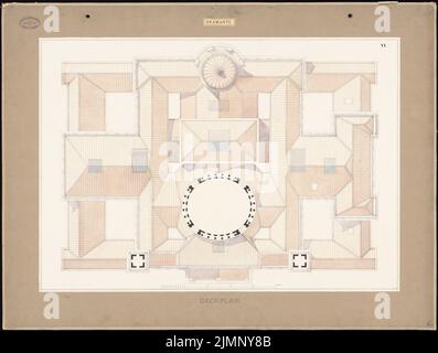 Ferstel, Heinrich Freiherr von (1828-1883), Reichstag, Berlin. Zweiter Wettbewerb (1882): Dachplan. Tusche Aquarell auf der Schachtel, 72,3 x 95,7 cm (inklusive Scankanten) Ferstel, Heinrich Freiherr von (1828-1883): Reichstag, Berlin. Zweiter Wettbewerb Stockfoto