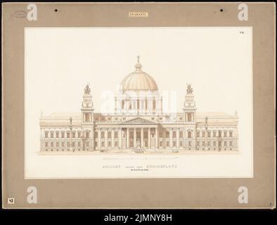 Ferstel, Heinrich Freiherr von (1828-1883), Reichstag, Berlin. Zweiter Wettbewerb (1882): Blick auf den Königsplatz (Westfassade). Tinte auf Karton, 73 x 96 cm (inklusive Scankanten) Ferstel, Heinrich Freiherr von (1828-1883): Reichstag, Berlin. Zweiter Wettbewerb Stockfoto