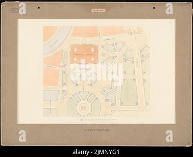 Ferstel, Heinrich Freiherr von (1828-1883), Reichstag, Berlin. Zweiter Wettbewerb (1882): Lageplan, Maßstabsbalken. Tusche Aquarell auf Papier, 73,2 x 96,3 cm (inklusive Scankanten) Ferstel, Heinrich Freiherr von (1828-1883): Reichstag, Berlin. Zweiter Wettbewerb Stockfoto