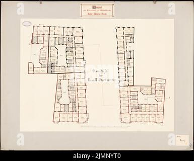 Erdmann & Spindler, Entwicklung der Kaiser-Wilhelm-Straße in Berlin (ohne Datum): Grundrisse 2. und 3., Maßstab Bar. Tusche, Tusche farbig, Aquarell auf Karton, 76,8 x 98,7 cm (inklusive Scankanten) Erdmann & Spindler : Bebauung der Kaiser-Wilhelm-Straße, Berlin Stockfoto