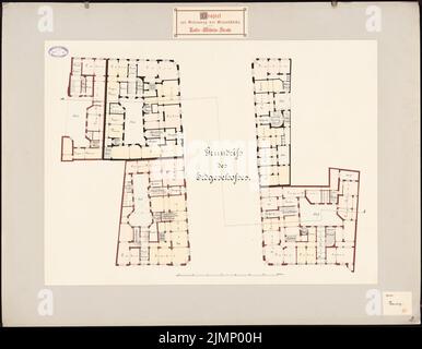 Erdmann & Spindler, Entwicklung der Kaiser-Wilhelm-Straße in Berlin (ohne Datum): Grundriss EG, Maßstabsbalken. Tusche, Tusche farbig, Aquarell auf Karton, 77 x 99 cm (inklusive Scankanten) Erdmann & Spindler : Bebauung der Kaiser-Wilhelm-Straße, Berlin Stockfoto