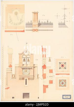 Lange Ludwig (1808-1868), Villa Reali bei Venedig (ohne Datum): Glockenturm, Sonnenuhr, Wetterfahne und eine .. Tusche, Tusche farbig, Aquarell auf Papier, 73,5 x 52,8 cm (inkl. Kanten scannen) lange Ludwig (1808-1868): Villa Reali bei Venedig Stockfoto