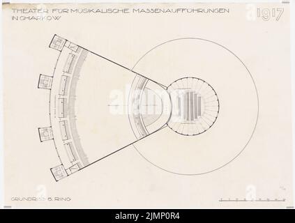 Poelzig Hans (1869-1936), Theater für musikalische Massenaufführungen, Charkov (1930): Grundriss 5. Ort. Bleistift auf Transparent, 66,9 x 94,4 cm (inklusive Scan-Kanten) Poelzig Hans (1869-1936): Theater für musikalische Massenaufführungen, Charkow Stockfoto