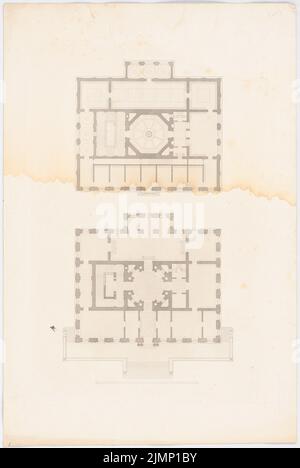 Lange Ludwig (1808-1868), Museum in Leipzig. (Aus: L. lange, Werke höherer Architektur, 1860) (1856-1856): 2 Grundrisse. Druck auf Karton, 66,3 x 44,4 cm (inklusive Scankanten) lange Ludwig (1808-1868): Werke der höheren Baukunst, Darmstadt 1860. Museum, Leipzig Stockfoto