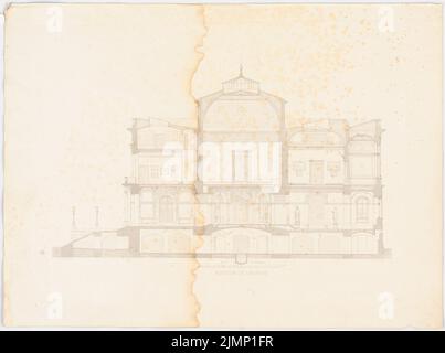 Lange Ludwig (1808-1868), Museum in Leipzig. (Aus: L. lange, Werke höherer Architektur, 1860) (1856-1856): Querschnitt. Druck auf Karton, 49,9 x 67,1 cm (inklusive Scankanten) lange Ludwig (1808-1868): Werke der höheren Baukunst, Darmstadt 1860. Museum, Leipzig Stockfoto